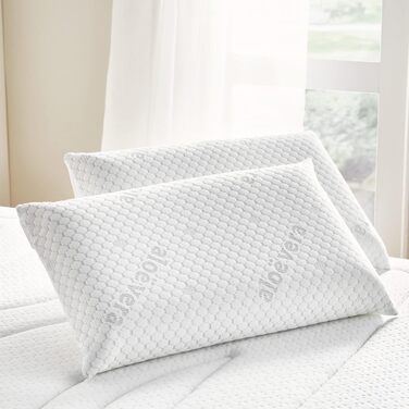 Віскоеластична подушка з обробкою з алое вера, середньої жорсткості, зі срібними нитками та подвійним чохлом для відпочинку та комфорту. 70x35 см (упаковка з 2 шт.)