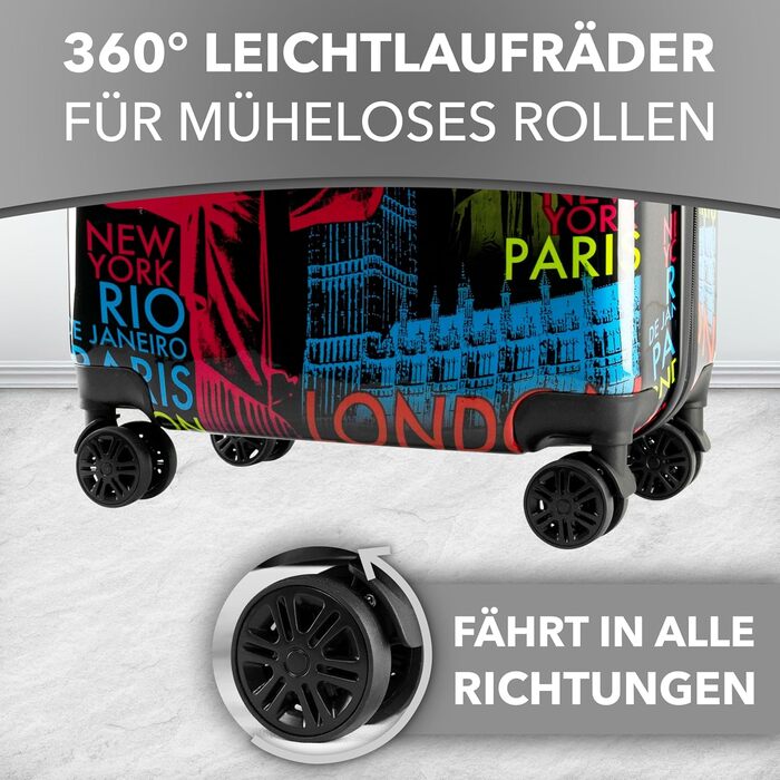 Валізи Xonic великі валізи з твердою оболонкою та колесами візки розмірів ML XL або в комплекті. Полікарбонатні валізи та візки для жінок, дітей та сімей (Neon Cities, M) M Neon Cities