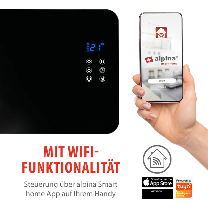 Електричний обігрівач Alpina потужністю 2000 Вт Радіаційний обігрівач з термостатом та 24-годинним таймером Електричний обігрівач для кімнат площею 1020 м Настінний або окремостоячий Радіаційний обігрівач 92x24x43 см Чорний