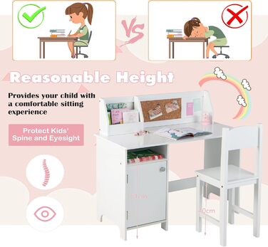 Дитяча парта LIFEZEAL з дерев'яним стільцем, навчальний стіл з відсіком для зберігання та дошкою, дитяча сидяча група від 3 років,