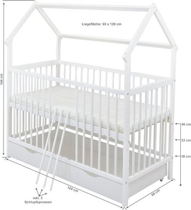 Комплект дитячого ліжечка Generic Baby Deluxe, 60x120 см, білий ящик, захист від падіння, матрац, набір постільної білизни (Loving Bear)