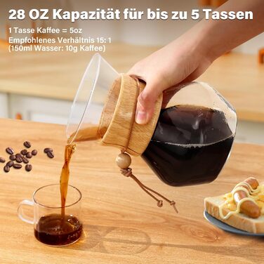 Кавоварка COPOTEA з двошаровим фільтром з нержавіючої сталі, кавник з фільтром Кавоварка-крапельниця, боросилікатне скло, графин для кави (800 мл) Сучасний