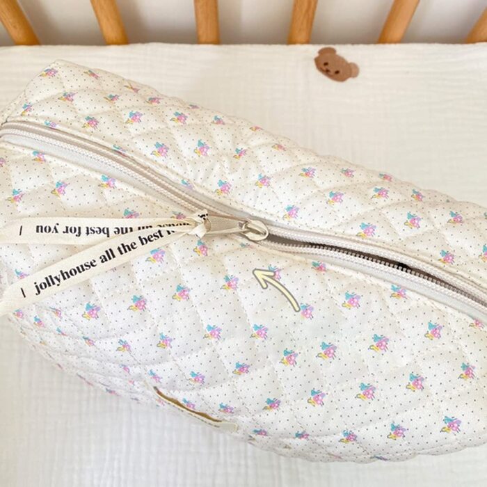 Жіноча косметичка, стьобана, м'яка бавовна, органайзер для подорожей, естетичний квітковий візерунок, косметичка, косметичка для ж