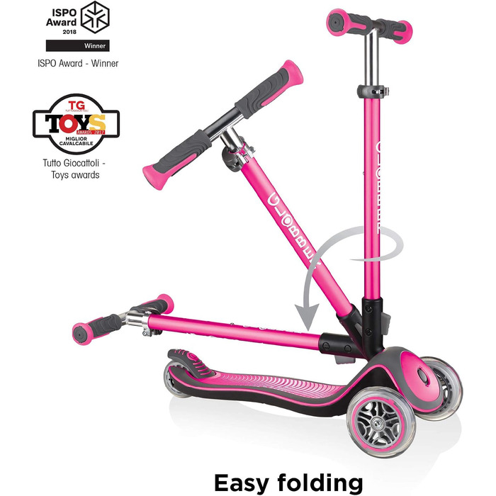 Дитячий самокат GLOBBER Elite Roller Deluxe Lights (3 роки) 3 колеса, ABEC 5, регульована висота, світлодіодні колеса, рожевий