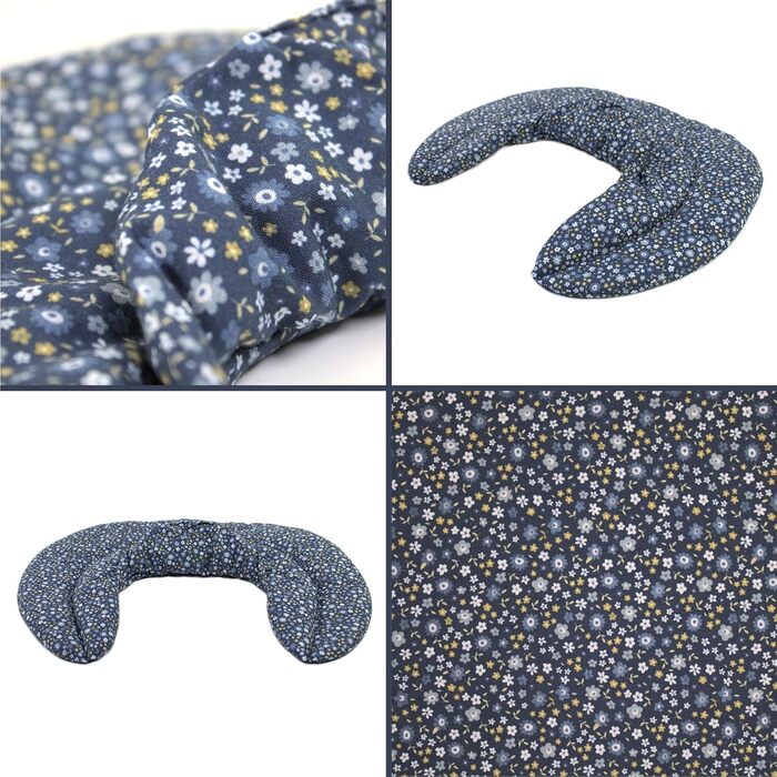 Подушка для шиї зі стійкою, органічна тканина, квітково-блакитний колір - подушка з вишневих кісточок Подушка для шиї, подушка з зерна, тепла подушка - Дуже затишна грілка для шиї