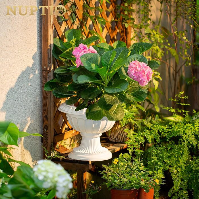 Елементна підставка для квітів для рослин, декоративна пластикова урна, висота 26 см, висока пластикова підставка для рослин, для дому та саду, ганку, дверної тераси, прикраси для балкону, біла, висота 2 x 26 см, 2-