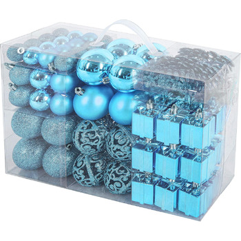 Набір різдвяних кульок преміум-класу  та верхівкою для ялинки 101 предмет синій BRUBAKER