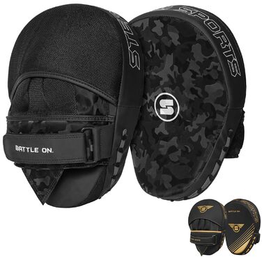 Накладки на руки Stealth Sports, вигнуті боксерські щитки, шкіряні щитки, накладки для фокусування для боксу, ММА, кікбоксингу, муай-тай, карате, бойових мистецтв, тхеквондо, накладки для хука та джебу, чорний камуфляжний візерунок