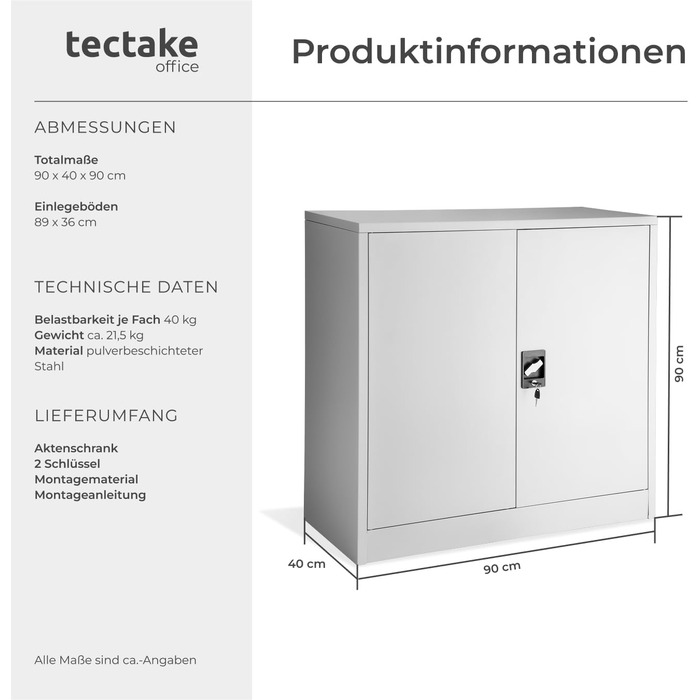 Картотечна шафа, що замикається, металева шафа з циліндричним замком безпеки, офісна шафа, що замикається, багатоцільова сталева шафа, 3 полиці з регульованою висотою, 90 x 40 x 90 см - сірий