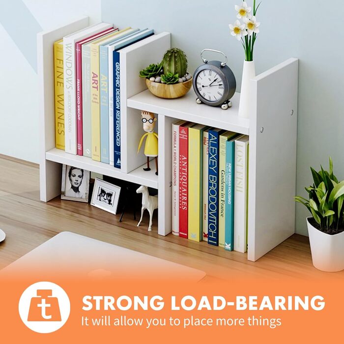 Регульована настільна полиця powerking, дерев&39яна книжкова полиця, органайзер для зберігання на столі, стійка для полиць, розширювана подвійна H-подібна книжкова полиця, білий колір 2432-білий