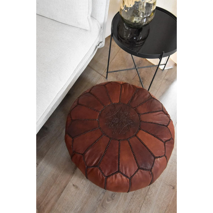 Пуфи та подушки Марокканський пуф з натуральної шкіри - Ручна робота - Доставка з наповнювачем - Оттоманка, Крісло-мішок, Пуф для ніг, Пуф (Корічно-коричневий)