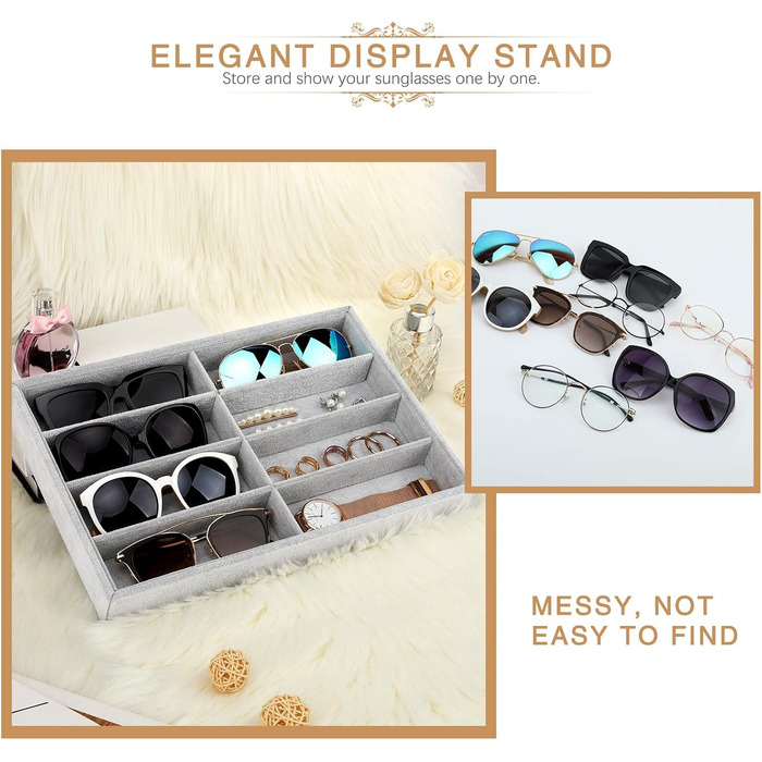 Організатор для зберігання окулярів Emibele, оксамитовий лоток для годинників та ювелірних виробів з 8 сітками для зберігання, шаф