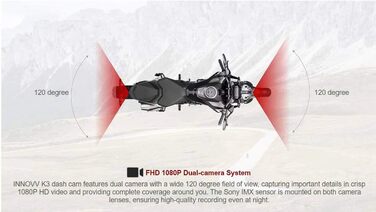 Відеореєстратор для мотоцикла з 2 камерами, 3 -