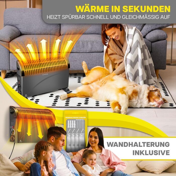 Конвекторний обігрівач KESSER 2000 Вт, 24-годинний таймер із захистом від замерзання Плавне термостатне керування Турбонагрів 3 швидкості Ручки для перенесення Антрацит