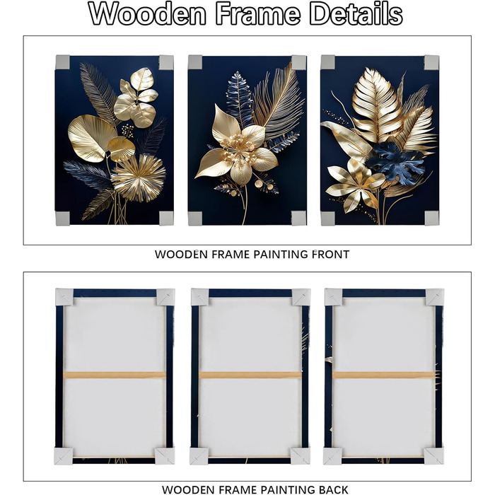 Панелі 3D темно-сині золоті квіти з рамкою Полотно Картини Монстера Кокосове листя Картина на полотні Картина Плакат Настінне мист