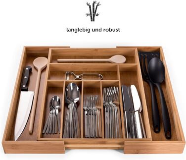 Лоток для столових приборів Blumtal з бамбука - Роздільник для кухонних приборів з регулюванням розміру - Органайзер для столових