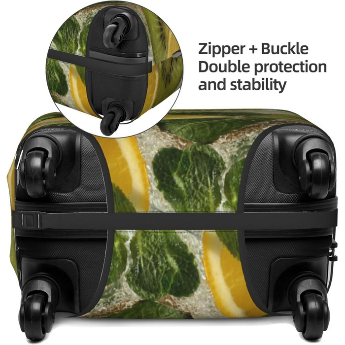 Чохол для валізи Лимон та Ківі з принтом, еластичний захист від подряпин та пилу, чорний, розмір 95