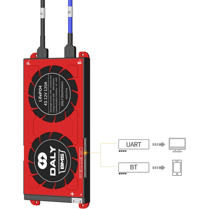 Батарея Захист Плата Система керування Батареєю з вирівнювальними кабелями та бездротовим модулем Bluetooth для літій-залізофосфату, 4 4S 12V 120A Bluetooth Smart PCB