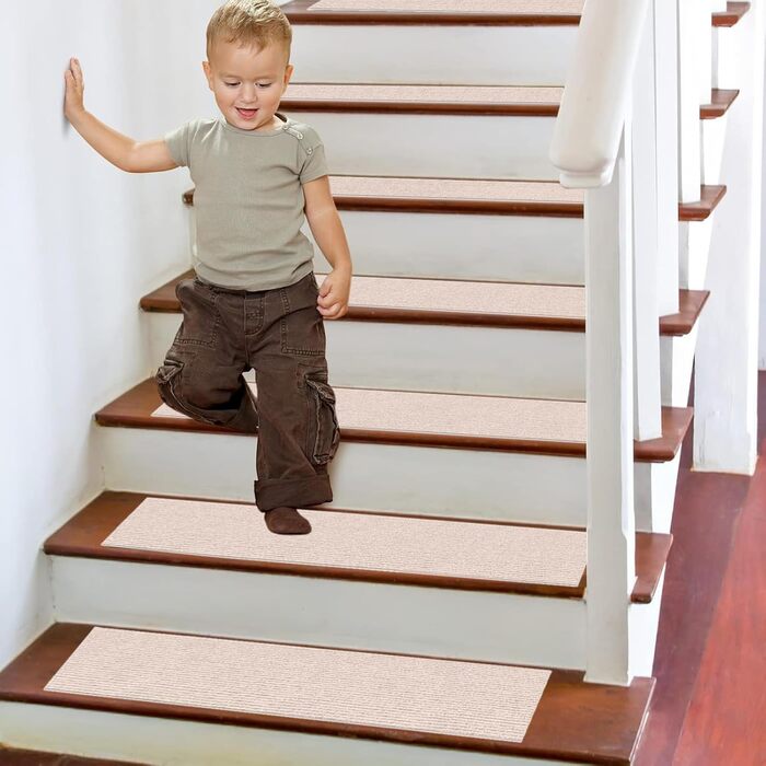 Сходинки для сходів 17 x 70 см, самоклеючі та протиковзкі, м&39який ворс, можна різати, багаторазові, 5 самоклеючих внутрішніх сходинок, килимове покриття для сходів для дітей та людей похилого віку, D