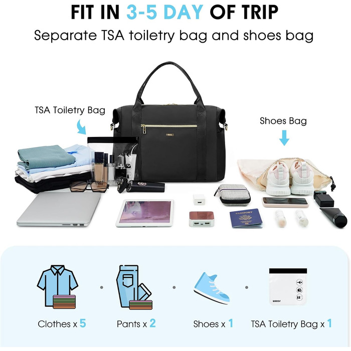 Ручна поклажа Ryanair 40x30x20, ручна поклажа Ryanair 40x20x25 з косметичкою 20 x 20 см (прозора) та чохлом для взуття, дорожня сумка/сумка для вихідних WANDF (чорна 20 л), чорна 20 л, 20 л для авіакомпаній Ryanair