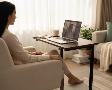 С-подібний журнальний столик для дивана з регульованою висотою, столик для ноутбука для дивана та ліжка, рустикальний коричневий