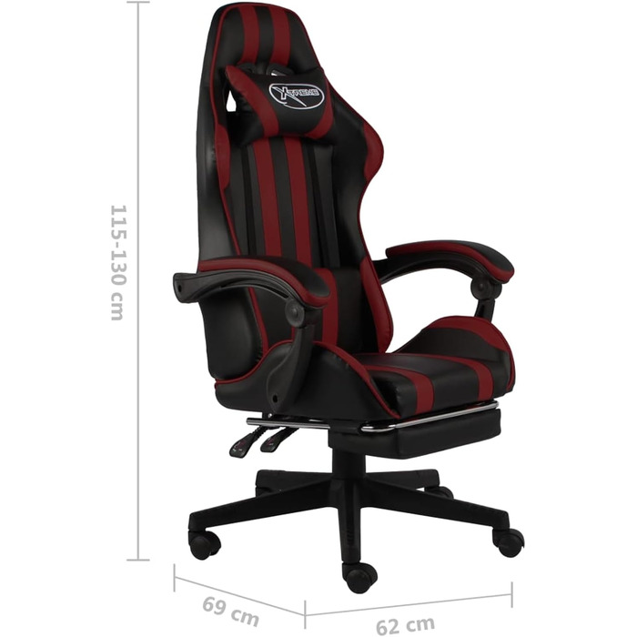 Геймерське крісло з підставкою для ніг, чорно-бордова штучна шкіра, модель 20533