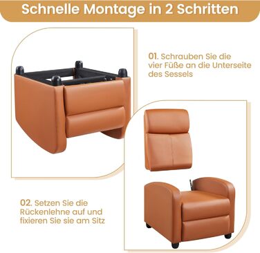 Крісло-реклайнер Yaheetech Recliner для телевізора з функцією відкидання, м&39яке крісло зі штучної шкіри, регульоване одномісне крісло-реклайнер для вітальні, спальні, домашнього кінотеатру, помаранчевої штучної шкіри