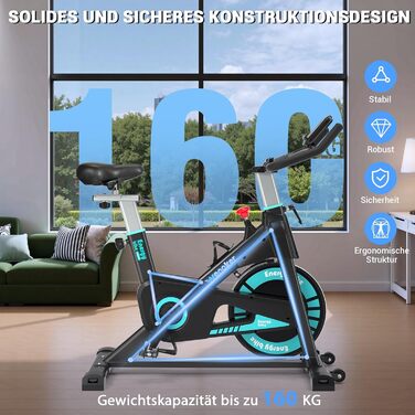 Оновлення 2026 р. Велотренажер Wenoker з магнітним опором, спінінговий велотренажер для приміщень із додатком, домашній тренажер, кардіотренування, фітнес-велосипед, до 160 кг, синій із додатком