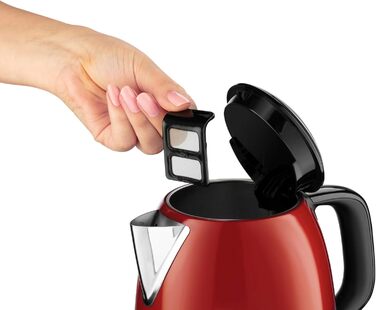 Чайник Russell Hobbs малий 1,0 л Кольори Нержавіюча сталь Червоний (2400 Вт, функція приготування під тиском, знімний фільтр від накипу, зовнішній індикатор рівня води, маленький туристичний чайник) Чайник 24992-70