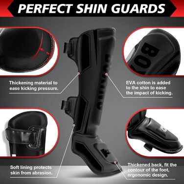 Щитки для гомілок NZQXJXZ для кікбоксингу з боксерськими рукавичками 16 унцій, щитки для гомілок муай-тай, регульовані захисні накладки на ноги із захистом підйому стопи, обладнання для тренувань з бойових мистецтв, ММА та спарингу