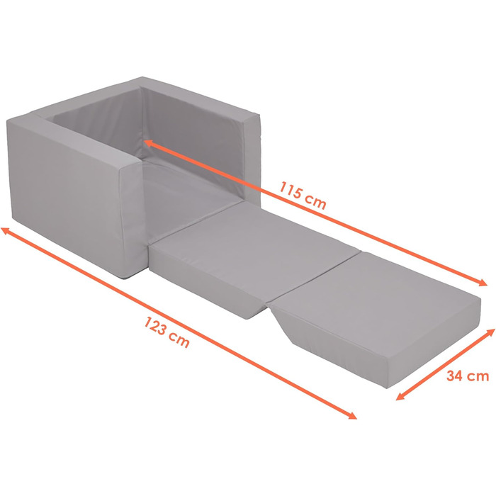 Дитяче розкладне м&39яке крісло 2-в-1 - сіре - Дитяче крісло 48 x 41 см розкладне - Дитячий диван, гостьове ліжко, дитячий диванчик, м&39яке крісло, дитячий стілець, м&39які меблі, крісло-реклайнер, крісло для читання для малюків
