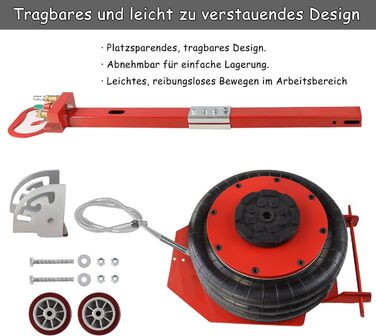 Пневматичний домкрат NAIZY Jack 3T 6600 фунтів Домкрат стисненого повітря Повітряний підйомник Airlift Надувний підйомний пневматичний домкрат з регульованою ручкою для автомобілів, червоний