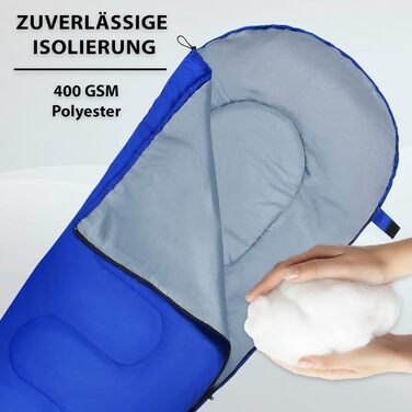 Спальний мішок Mummy, 4 сезони, 225 x 80 см -17 C, 400 г/м, невеликий розмір, ультралегкий, для подорожей, кемпінгу, трекінгу, відпочинку на природі, теплий, синій, лівий