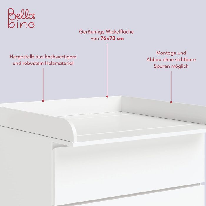 Насадка для пеленального столика BELLABINO Oti Насадка для пеленального столика для комодів Malm, Hemnes, Nordli високоякісна насадка для пеленального столика білого кольору стандарт 10 x 74 x 80 см