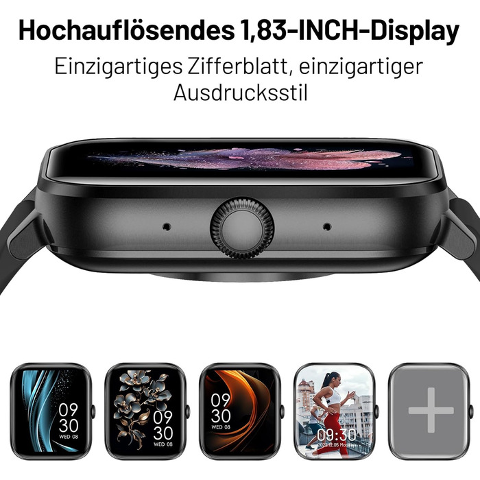 Розумний годинник ASWEE для чоловіків та жінок із Bluetooth-дзвінками, 1,83-дюймовий HD-фітнес-годинник, 123 спортивних режимів, фітнес-трекер із крокоміром, водонепроникний IP67 для Android та iOS, подарунок на День святого Валентина, чорний