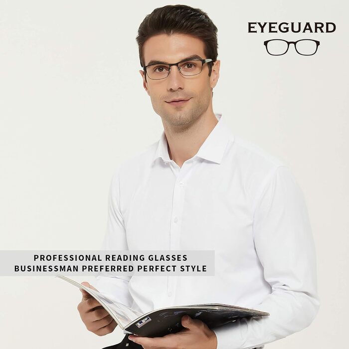 Чоловічі окуляри для читання EYEGUARD, прямокутні, світлі, металеві (сірий, 2.00) Сірий 2.0 x