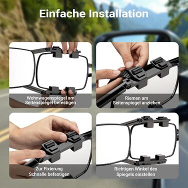 Дзеркала Wiltec для караванів, комплект із 2 універсальних зовнішніх дзеркал для караванів та кемперів з гумовими ремінцями, поворотні та складні плоскі дзеркала 1