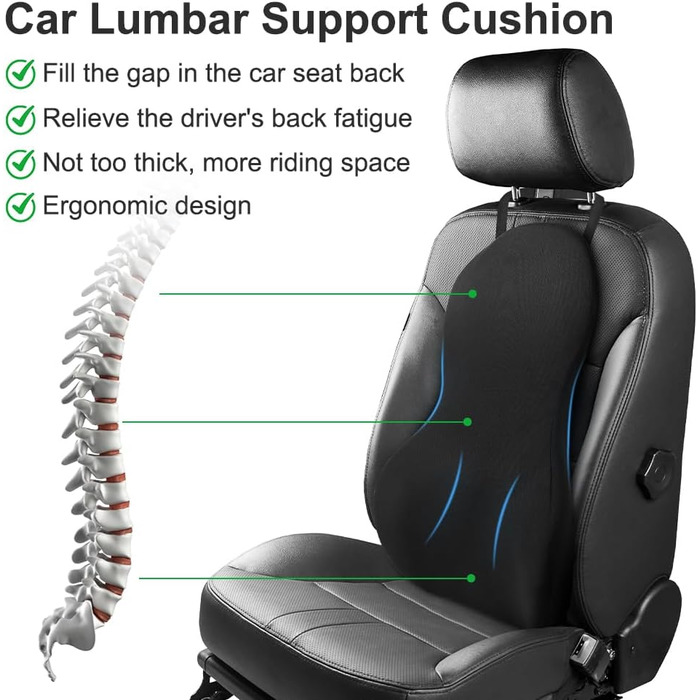 Подушка для спинки Ainiv для офісних крісел, поперекова опорна подушка для спини в автомобілі, вдома, в офісі, поперекова подушка для робочих крісел, автомобільна спинка, накладка на спинку з піни з ефектом пам&39яті, чохол, який можна прати, чорна спинка