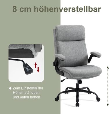 Ергономічне офісне крісло CASTLOVE - Робоче крісло зі спинкою - Відкидні підлокітники - Висока спинка - Регульована висота - Функція гойдання (Тканина офісного крісла сірого кольору, макс. 150 кг)