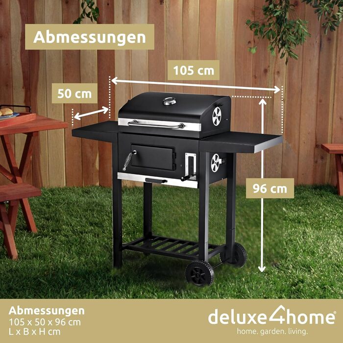 Візок для барбекю XXL мангал для вугілля з кришкою I Висувний мангал з бічною полицею I вкл. рукавичку для барбекю I Висувна підст