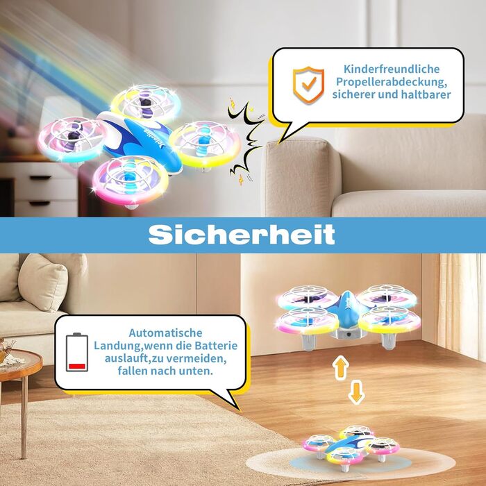 Міні-дрон для дітей – радіокерований літак-дрон з LED-світлом, для віку 6–10 років, для приміщень та вулиці, подарунок на Різдво та день народження для хлопчиків та дівчаток, 3 батарейки, поворот на 360°