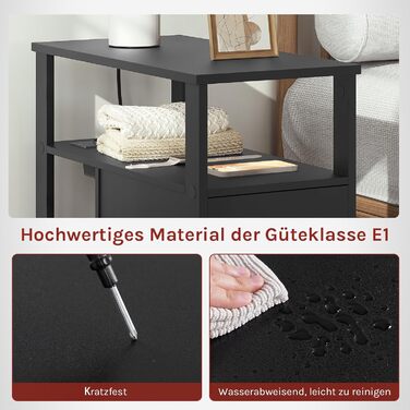 Журнальний столик WOLTU з розеткою, тумбочка з функцією заряджання, вузький диван-столик, з 2 шухлядами, 2 полицями, 1 відділенням, для вітальні/спальні, 60x60x30 см, чорний, BTS28sz