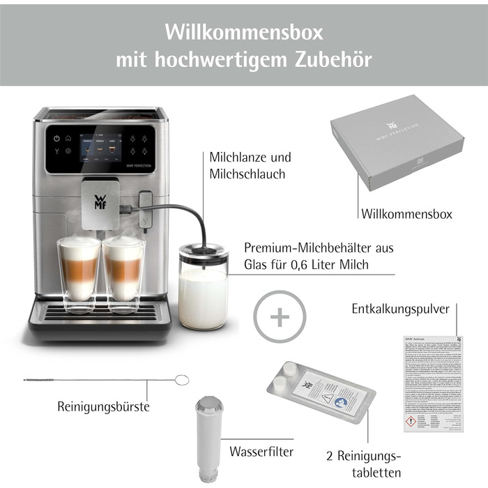 Повністю автоматична кавоварка WMF Perfection 680 з молочною системою, 21 напій, подвійний термоблок, кавомолка з нержавіючої сталі, профіль користувача, контейнер для молока 0,6 л, Wi-Fi