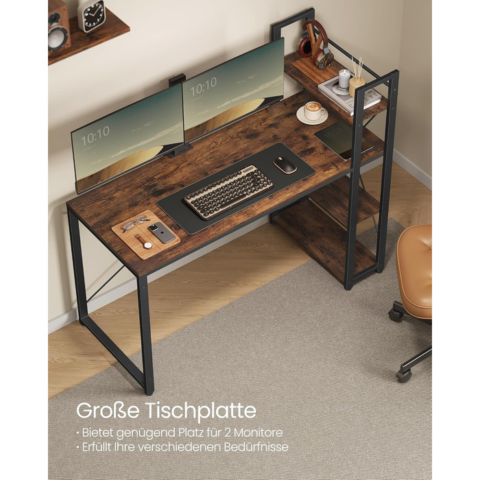 Стіл VASAGLE, комп'ютерний стіл з полицями праворуч або ліворуч, офісний стіл шириною 137,2 см, для навчання, домашнього офісу, пр