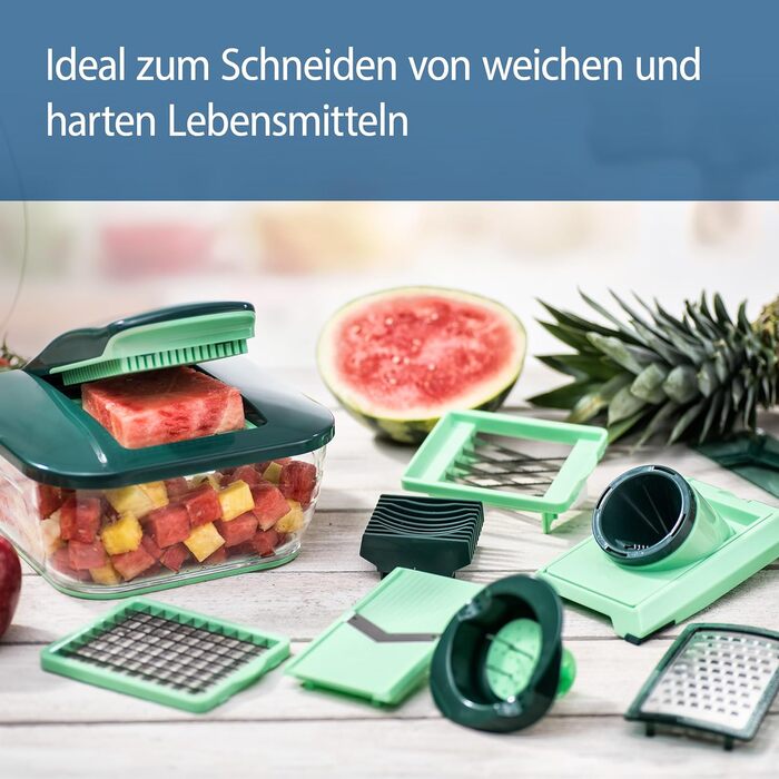 Фруктова нарізка, Овочева нарізка, Цибульна нарізка, Подрібнювач, Овочева нарізка, Мандоліна, Зелений, 15 шт., )