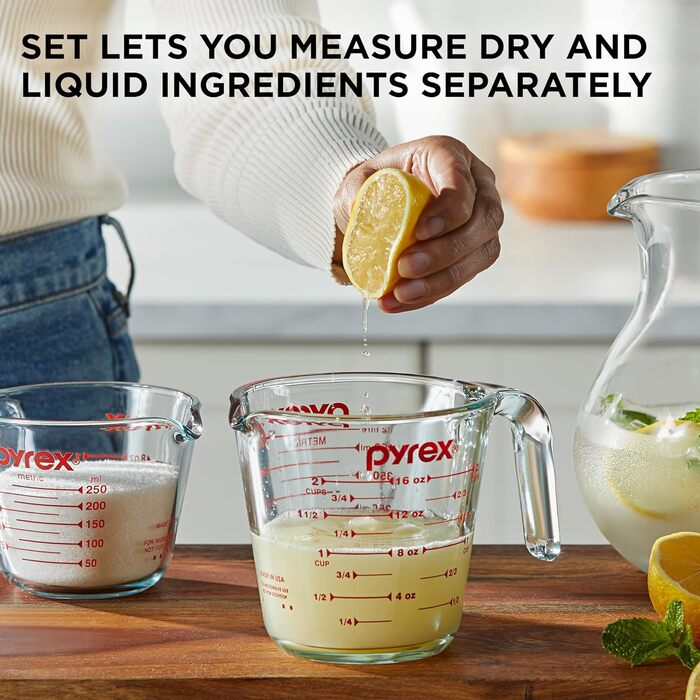 Набір скляних мірних чашок Pyrex із 2 предметів, включає мірні чашки для рідини із загартованого скла