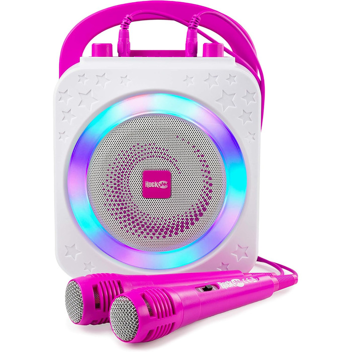 Караоке-машина RockJam Party Karaoke Machine 10 Вт, рожева, з двома мікрофонами