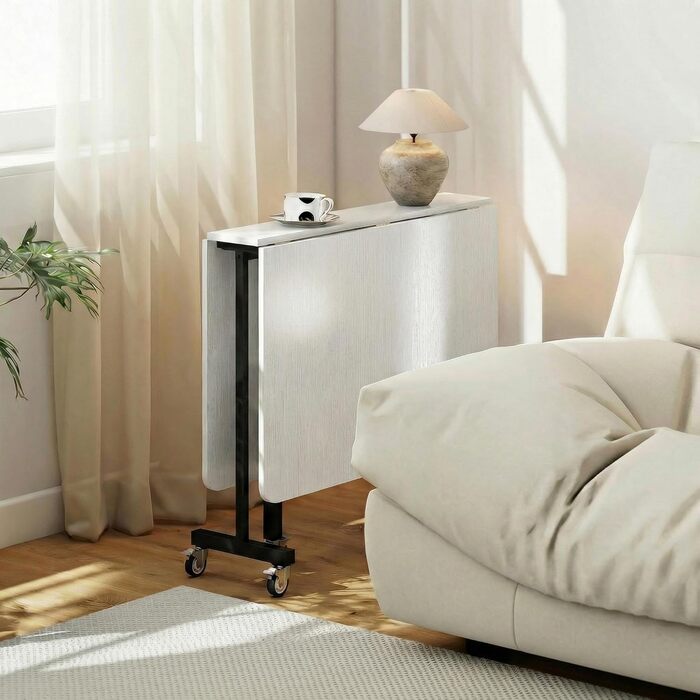 Розкладний обідній стіл, кухонний стіл для 4-6 осіб з колесами, сталеві ніжки, мобільний розкладний обідній стіл для невеликих приміщень, їдальня, кухня, 120 x 80 x 73 см, білий