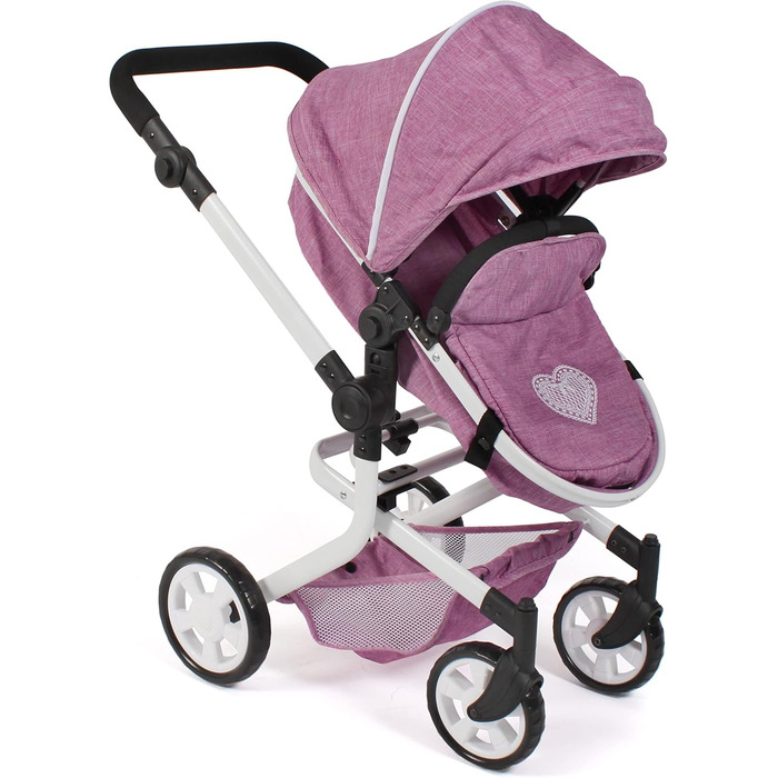 Лялькова коляска Mika, комбінована лялькова коляска 2в1 для дітей від 4 до 8 років, джинсовий рожевий, 595-62, 73 x 41 x 82 см, 20