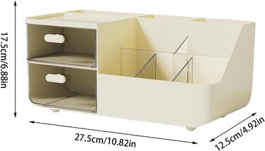 Коробка для зберігання косметики, Органайзер для макіяжу для туалетного столика - Настільний органайзер з висувними ящиками - Вітрина для косметики, Тримач для ручок, Настільний органайзер, Органайзер для макіяжу, Light Yellow